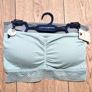 Lucky Brand NWT Plus 2x Set 2 Bandeau Strapless Bra Sage Green & Gray NEW